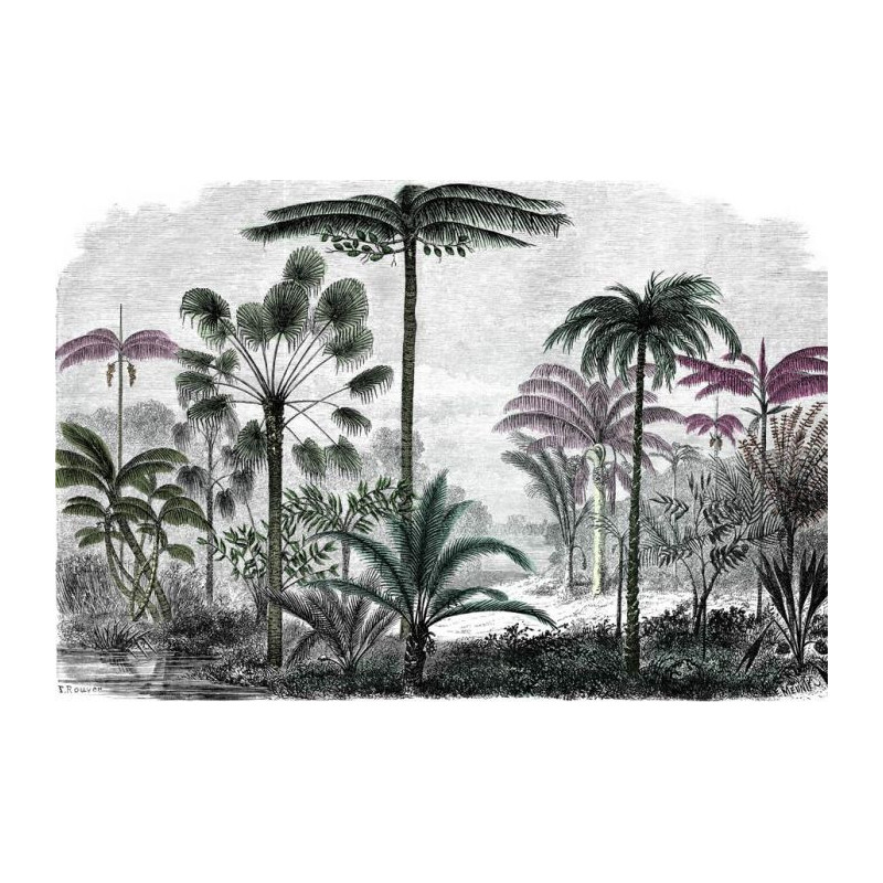 COLOURED PALM TREE ENGRAVING Wallpaper - Black and white wallpaper