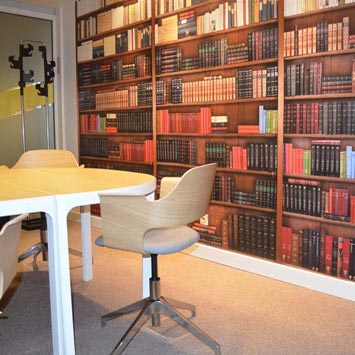 Bookcase wallpaper in an office