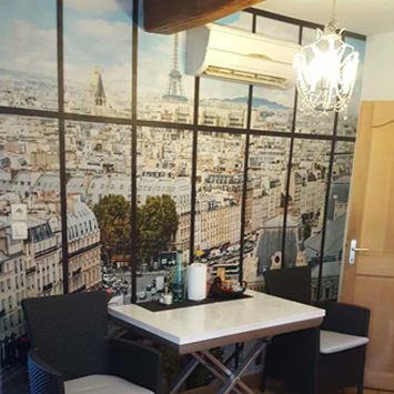 Paris la Seine poster in a kitchen