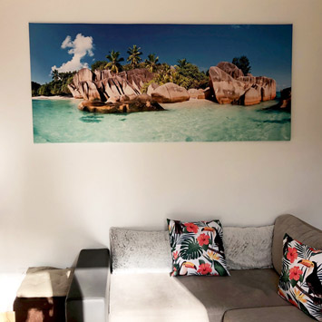 Tableau mer turquoise et île paradisiaque