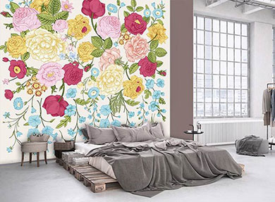 Dessin fleurs géantes en tête de lit