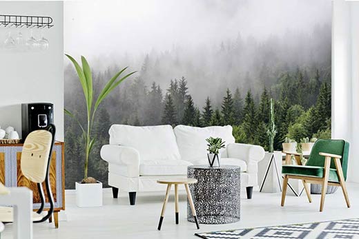 Forest in the mist living room wallpaper
