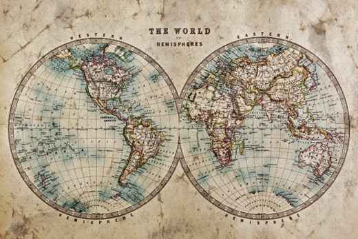 The world in hemispheres wall canvas