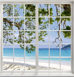 Tableau trompe l'oeil fenêtre sur la plage
