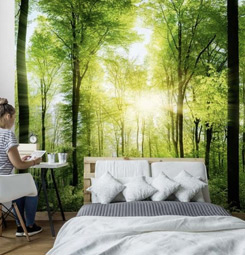 Green forest bedroom wallpaper