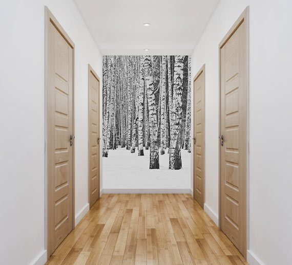 Black and white corridor wallpaper