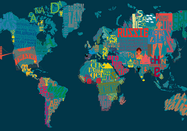 Déco murale carte du monde typo