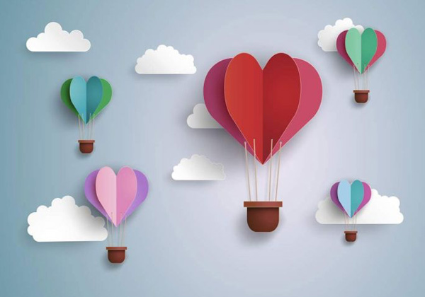 Multicoloured flight of hearts poster